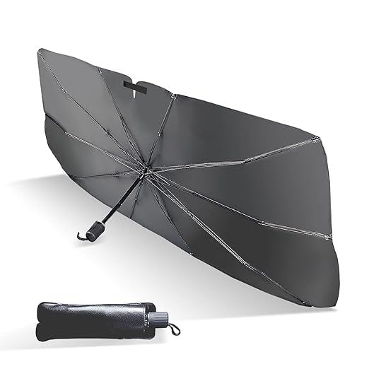 Kevra online Car Windshield Sun Shade, Foldable Umbrella Design, Black, with Storage Pouch