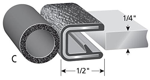 Trim-Lok Trim Seal With Top Bulb - Fits 1/4 Edge, 7/16 Bulb Seal Diameter, 25 Length - Pvc Plastic Trim With Epdm Rubber Seal, E