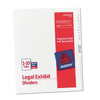 Avery White Legal Index Dividers Divider,Ltr 1-10 Rinf,Wht (Pack Of30)