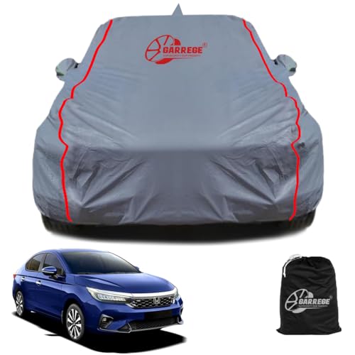 Garrege Honda City Waterproof Body Cover For Car With Mirror And Anteena Packets 150 Gsm Grey Fabric With Piping Style All Weath