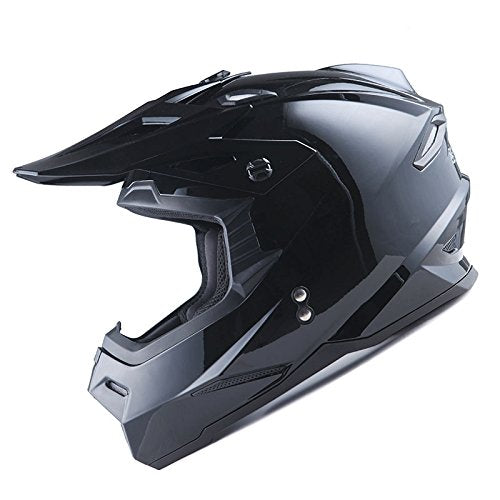 1Storm Motocross Adult Helmet Bmx Mx Atv Dirt Bike Helmet Glossy Black + Goggles + Skeleton Black Glove Bundle