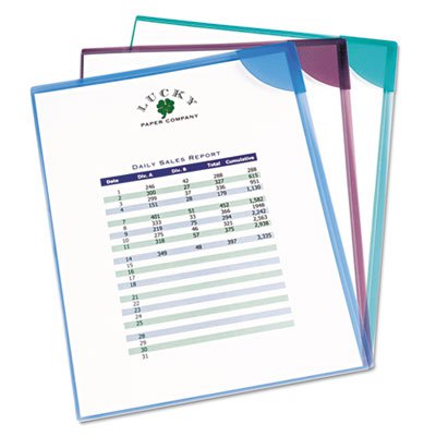 Corner Lock Document Sleeves, Letter, Polypropylene, Assorted, 6/Pack