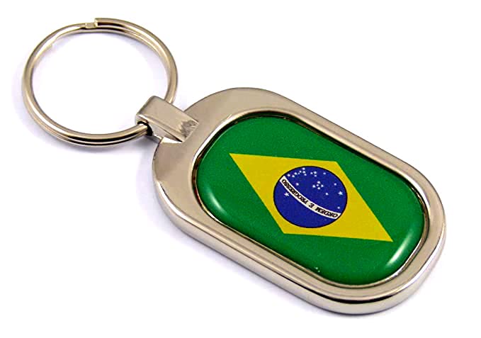Brazil Flag Key Chain metal chrome plated keychain key fob keyfob Brazilian