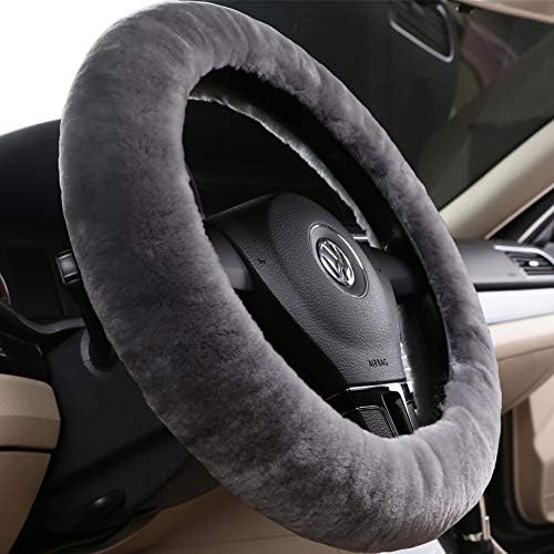 Soft Fluffy Plush Sheepskin Car Steering Wheel Cover, Fuzzy Fur Protector For Universal Car 14 1/2Inch-15 1/2Inch, Anti-Slip Com