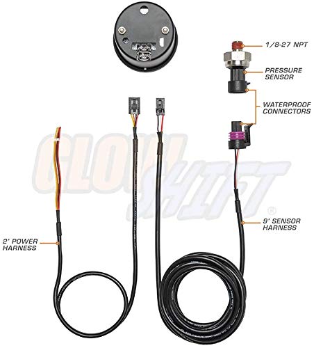 Glowshift Tinted 7 Color 100 Psi Fuel Pressure Gauge Kit - Includes Electronic Sensor - Black Dial - Smoked Lens - For Car & Tru