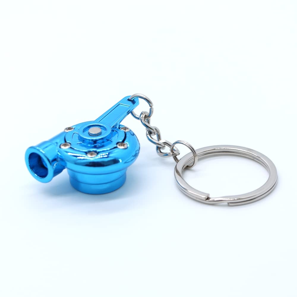 Gt//Rotors Turbo Keychain Metal Spinning Turbocharger Automotive Mini Car Part Keychain Key Ring (Blue Chrome Turbo)