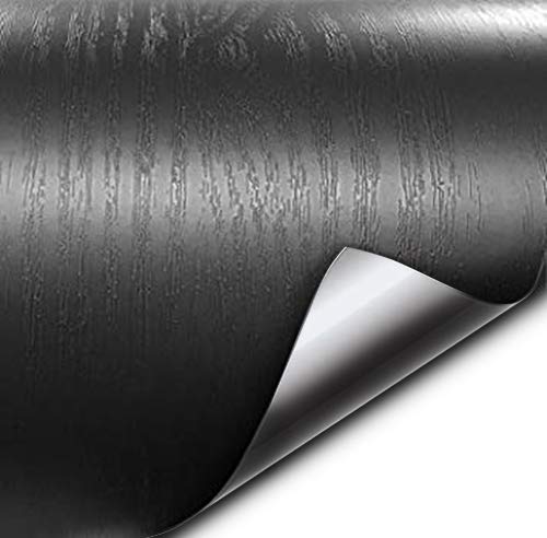 VViViD Black Wood Grain Faux Finish Textured Vinyl Wrap Roll Sheet Film DIY No Mess Easy to Install Air-Release Adhesive (50ft x