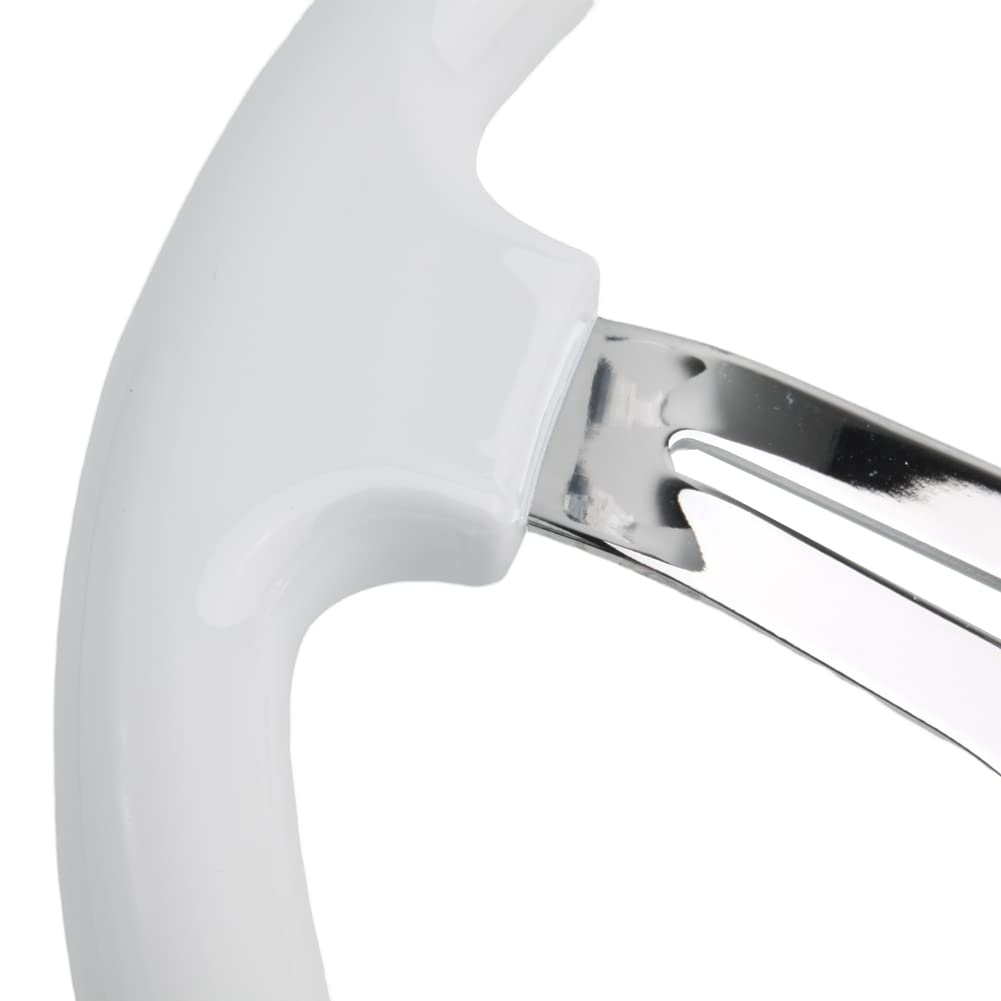 Classic White Car Racing Steering Wheel Chrome Silver Spokes 350mm 14'' Sports Wood Steering Wheel 6-Holes Deep Dish With Horn B