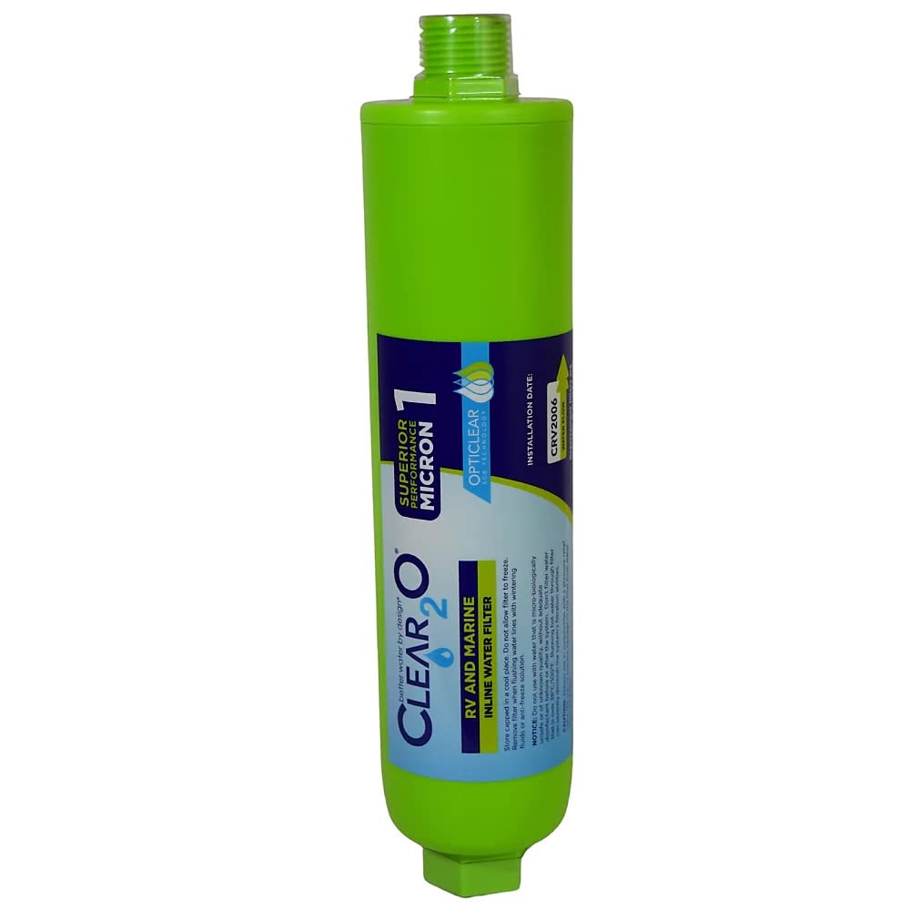 Clear2O® Rv And Marine Inline Water Filter - Ideal For Rv And Marine Use, Reduces Odors, Bad Taste, Chlorine With One Micron Solid Carbon Block, (Green) - Crv2006