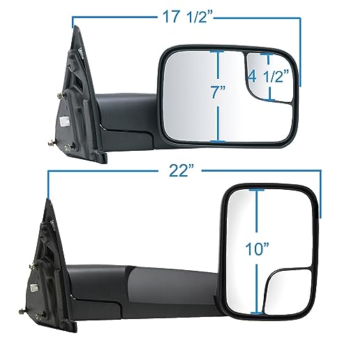 Fit System Passenger Side Towing Mirror for Dodge Ram Pick-Up 1500, 2500/3500, textured black, spot Mirror, flip-out head, folda