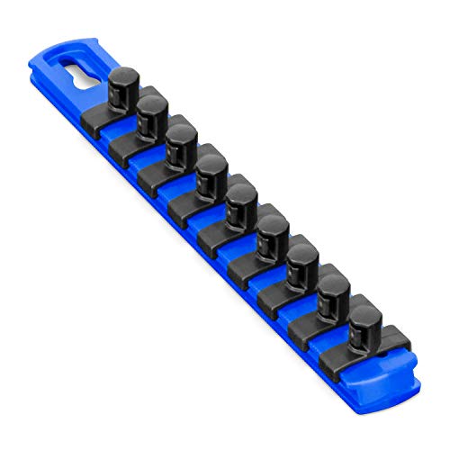 Ernst Manufacturing 8-Inch Socket Organizer With 9 3/8-Inch Twist Lock Clips, Blue (8408-Blue-3/8)