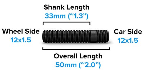 10pcs Extended Black Wheel Stud Conversion - 12x1.5 to 12x1.5, 80mm Total Length, 63mm Shank Length - Compatible with BMW Vehicl