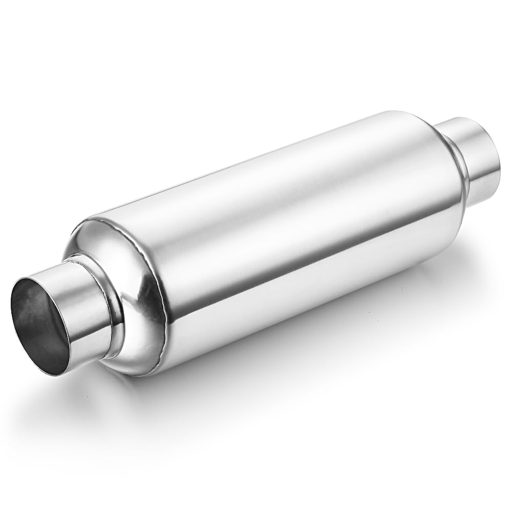 Lcgp 2.25'' Inlet Universal Resonator, 2.25'' Outlet 13.77'' Overall Length Stainless Steel High Performance Muffler, Polished,
