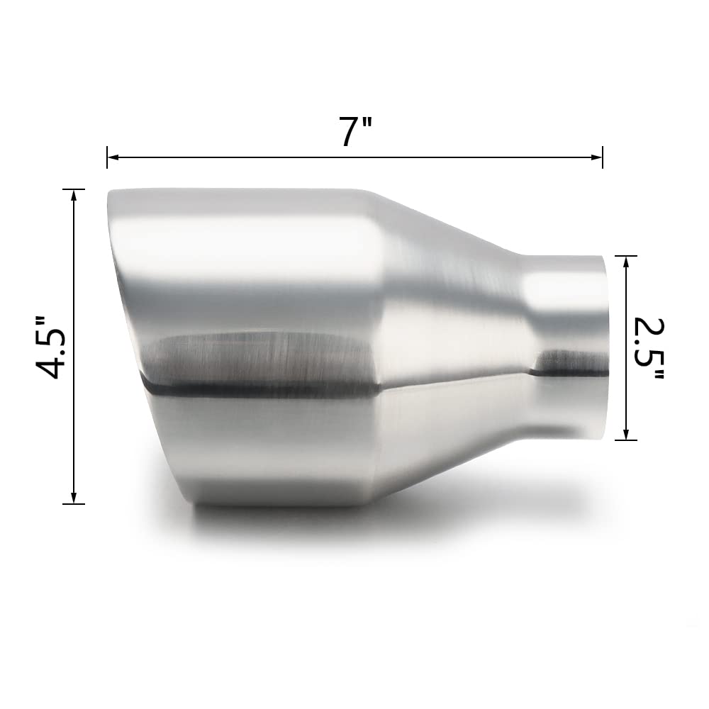 Lcgp 2.5'' Inlet Universal Diesel Exhaust Tip 4.5'' Outlet 07'' Long Tail Tip, Polished & Double Wall Angle Cut