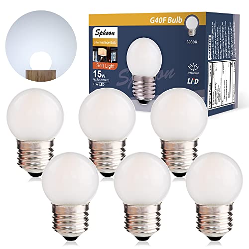 Sphoon Globe Led Low Watt Light Bulbs 15W Equivalent 15 Watt Soft White 6000K Frosted, Tiny G40 Bulbs For Bed-Side Table, Vanity
