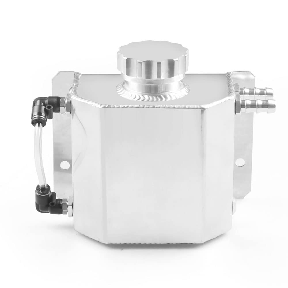 Universal 1L Aluminium Alloy Coolant Radiator Overflow Tank Engine Oil Catch Can Expansion Tank Reservoir (Silver)