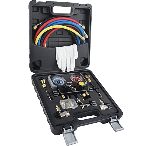 Lichamp HVAC R410A Manifold Gauge Set AC R134A, Freon R22 R32 410A 134A Diagnostic Manifold Gauge with Hose Kit Air Conditioner 