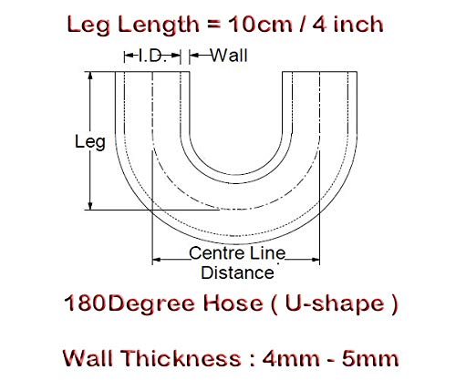 Autobahn88 Automotive Silicone Hose Bend, U-shape 180-Deg Elbow Coupler, ID=1'' (25mm), Center Line Distance 4'' (102mm), Wall T