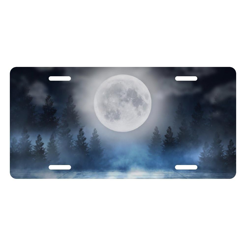 Muishi Forest Snow Fog Moonlight Decorative License Plate, Vanity Tag, Metal License Plate, Aluminum Novelty License Plate Home 