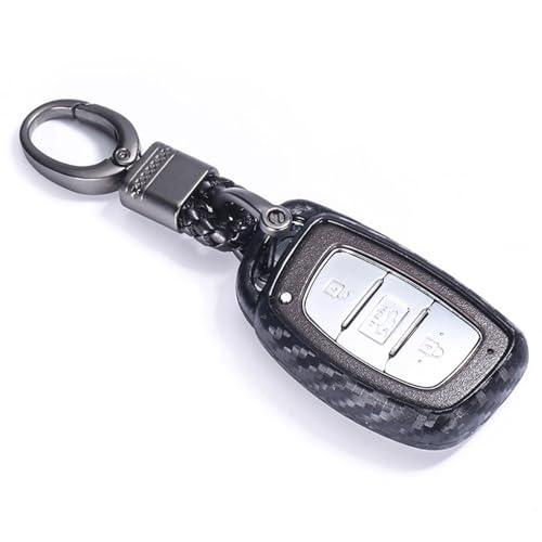 Jvcv Car Styling Soft Carbon Fiber Pattern Key Cover Compatible With Hyundai Push Button Start Smart Key With Keychain, Black