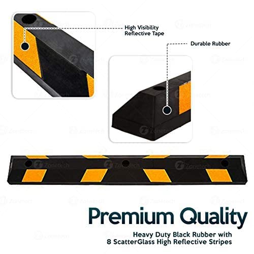 Zonetech Large Heavy Duty Rubber Parking Curb - 72    Premium Quality Auto Garage Wheel Stopper Professional Grade W/Yellow Refl
