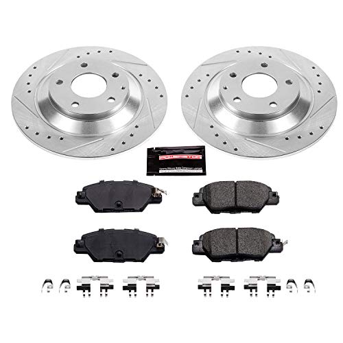 Power Stop K7516 Rear Z23 Carbon Fiber Brake Pads with Drilled & Slotted Brake Rotors Kit
