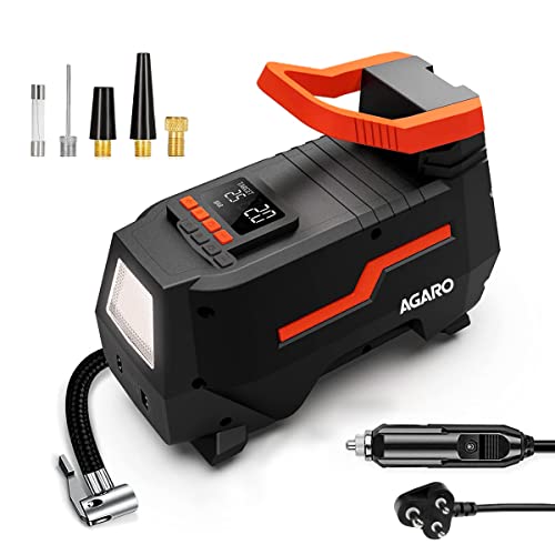 Agaro Ti2157 Digital Portable Tyre Inflator/Pressure Gauge, 12V Dc/230V Ac For Home And Car, Up To 150 Psi, Led Light, Digital D