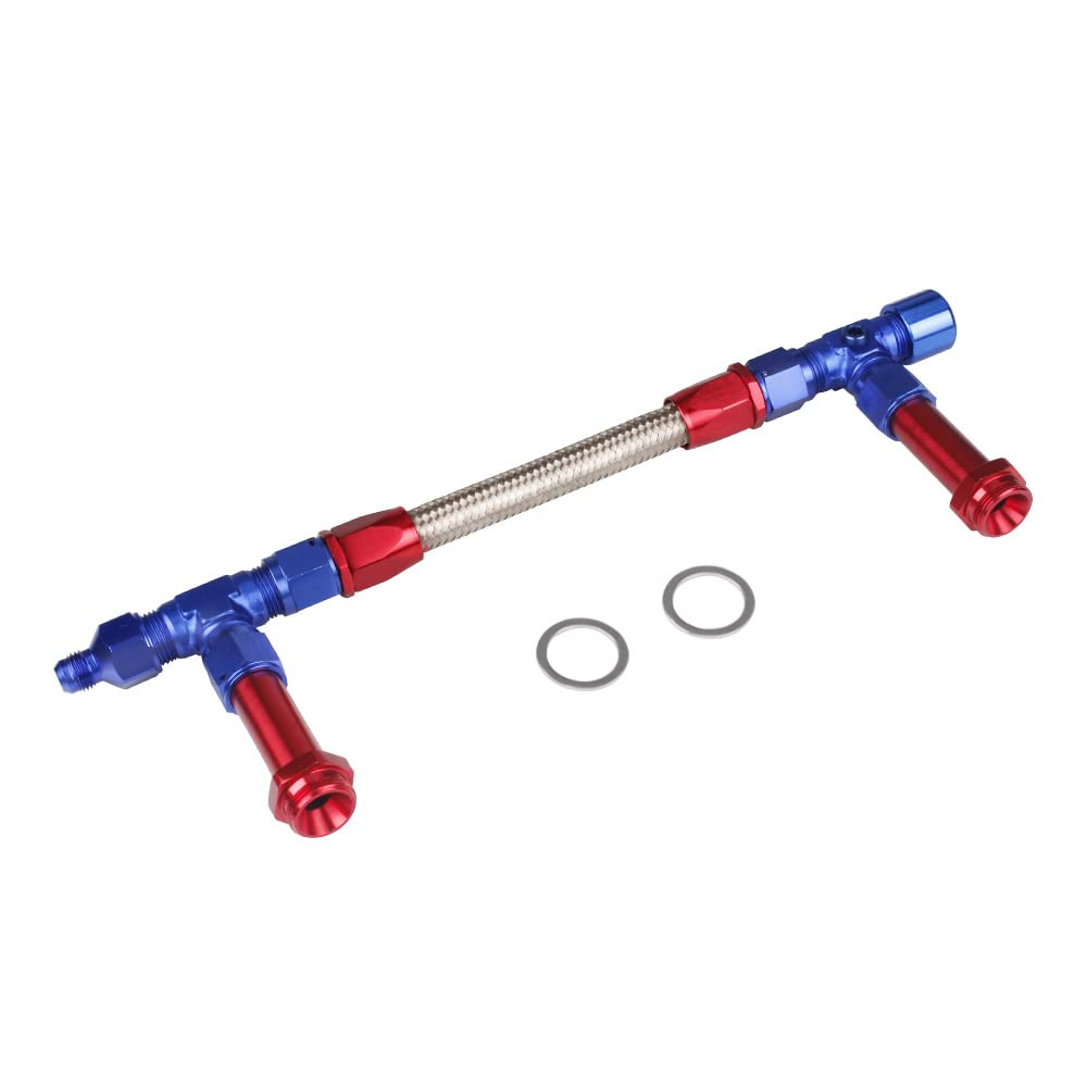 BARTOO Dual Feed Fuel Line Kit, Aluminum Alloy & Stainless Steel Braided 8 AN Dual Inlet Fuel Line Kit For Holley 4150 Carbureto