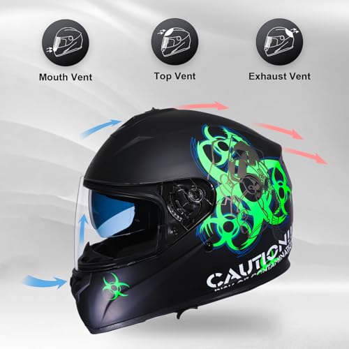 biohazard motorcycle helmet TRIANGLE Full Face Motorcycle Helmet Dual Visor DOT Approved Medium Matte Green TFF17-17301