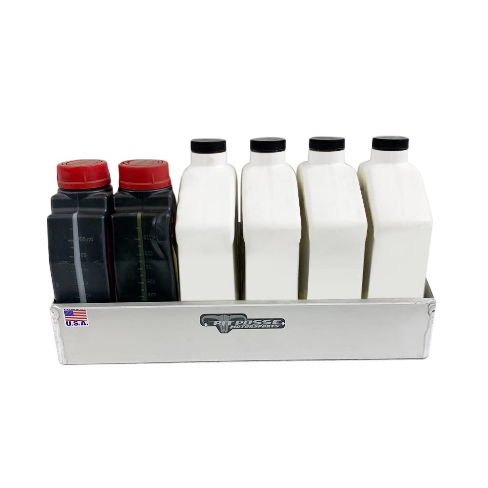 Pit Posse 563 Oil Shelf Caddy Six Bottle Rack Holder- Made in USA - Holds 6 Quarts of Automotive Motor Engine Oil - Enclosed Rac