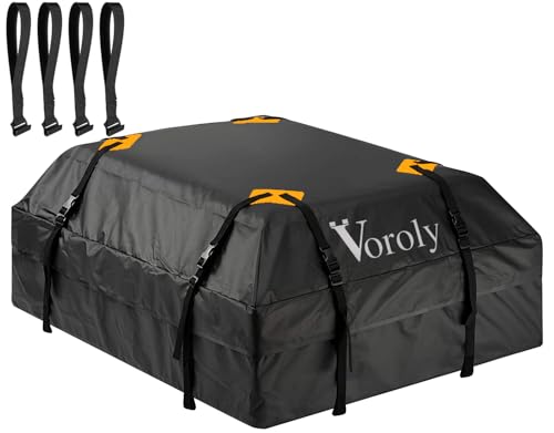 Voroly Rooftop Top Cargo Carrier Bag 15 Cubic Feet Waterproof For All Cars With/Without Rack Includes 4 Door Hooks
