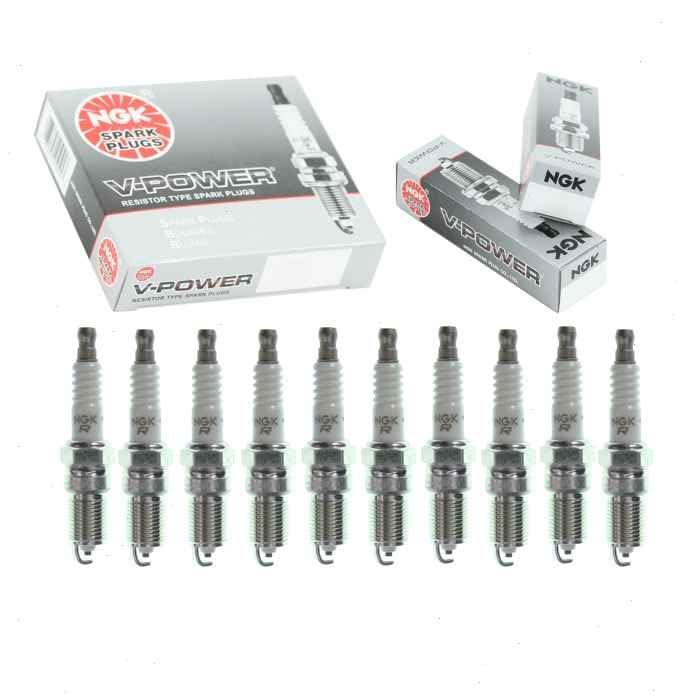 10 pc NGK V-Power Spark Plugs compatible with Ford F-350 Super Duty 6.8L V10 1999-2004