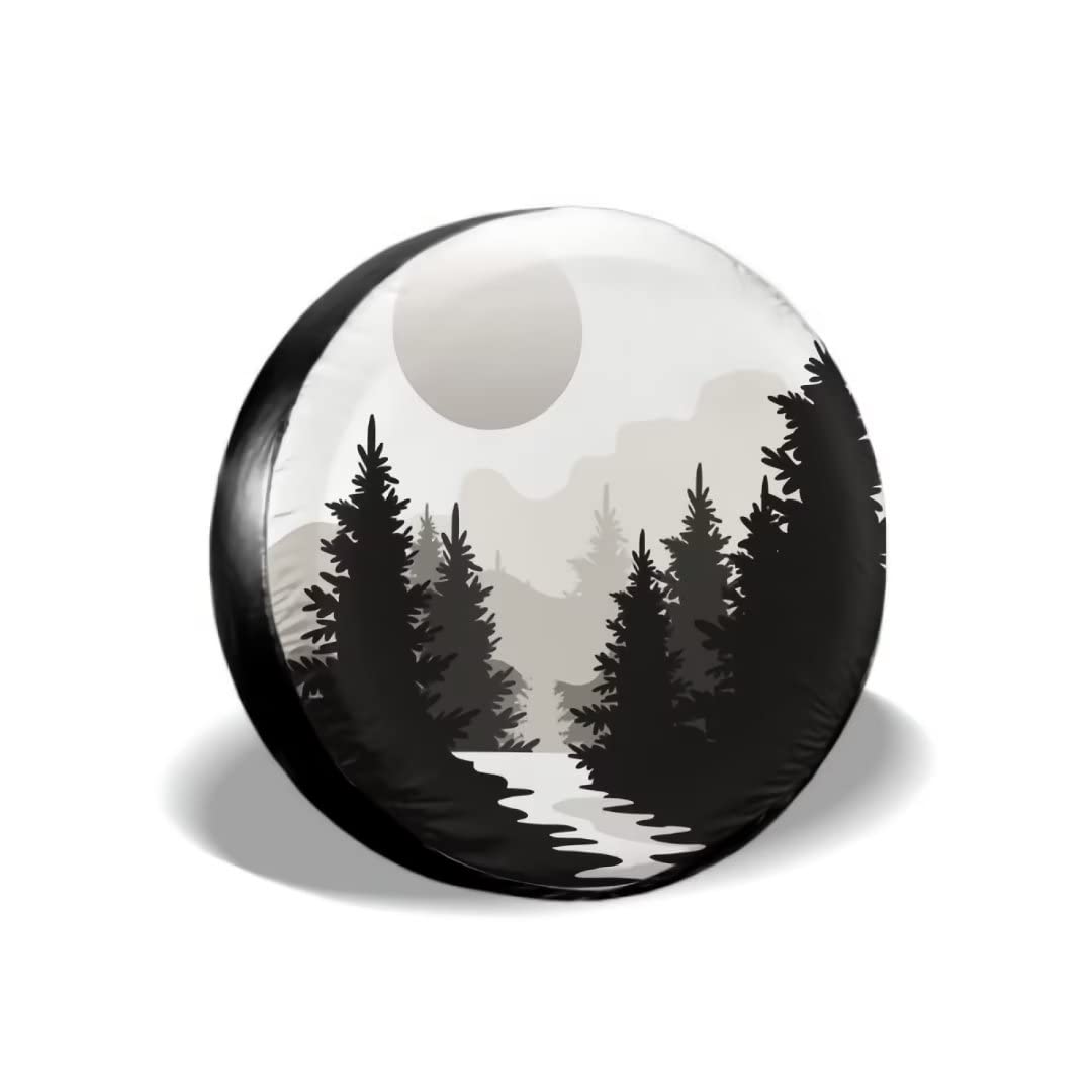 Abstract Moon Spare Tire Cover Mountain Tree Waterproof Dust-Proof Universal Spare Wheel Tire Covers 15 Inch Fit For Rv Trailer