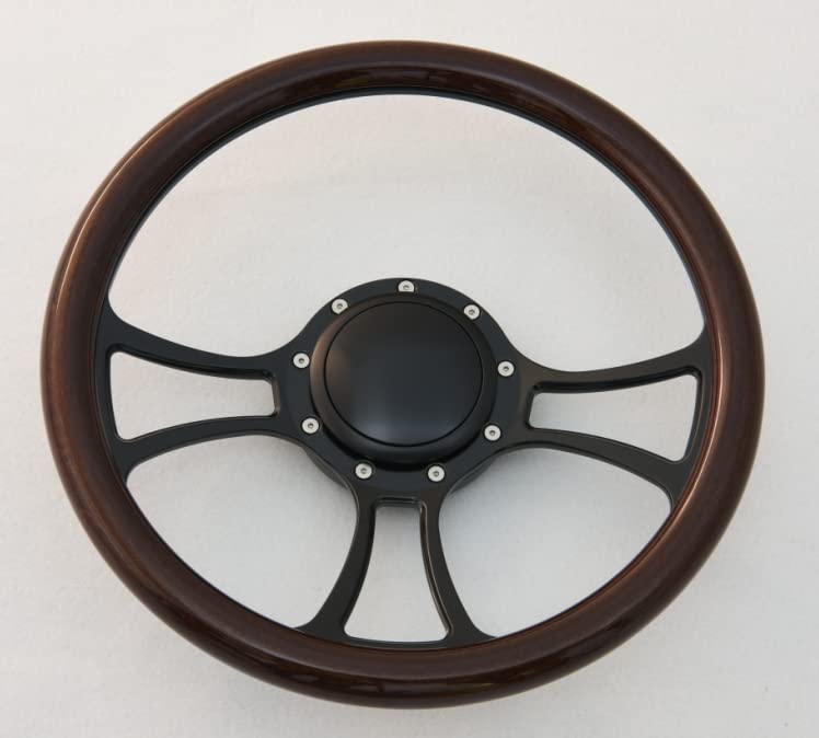 Flashpower 14'' Billet Half Wrap 9 Bolts Steering Wheel With 2'' Dish And Horn Button(Walnut Wood)