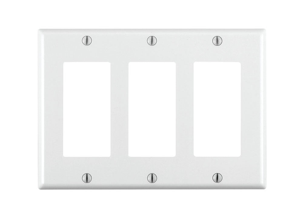 Leviton 80411-W 3-Gang Decora/GFCI Device Decora Wallplate, Standard Size, Thermoset, Device Mount (10 Pack), White