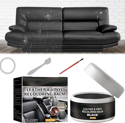 Kriq Leather Recoloring Balm  Black Kit For Furniture, Couch, Car Seats, Sofa  Restorer, Scratches And Faded Remover, Polish,