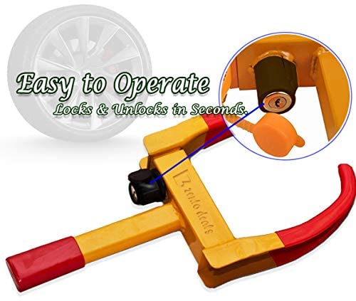 Zento Deals Security Tire Clamp - Heavy Duty Anti- Theft Vehicle Wheel Lock For Car Trailer