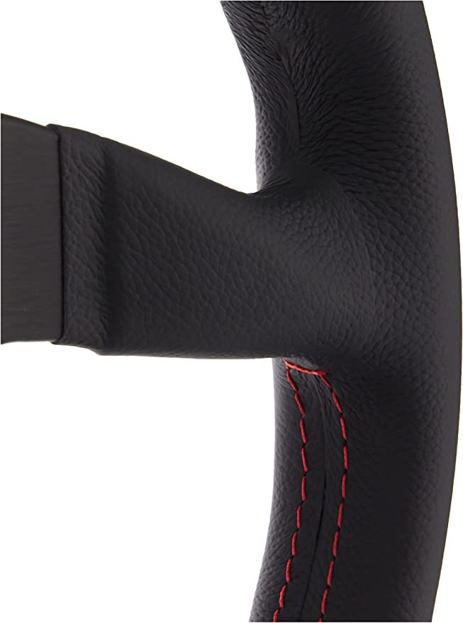 MOMO Motorsport Montecarlo Street Steering Wheel Black Leather, Brushed Black Anodized Spoke Red Stitch, 350mm