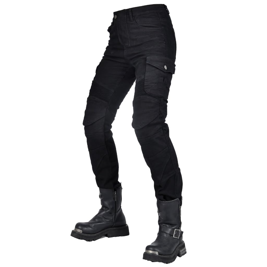 WILLIAMHUA Women Moto Jeans Motorcycle Pants Motorbike Biker Trousers with Protector (US, Waist Inseam, 26, 30, Black)