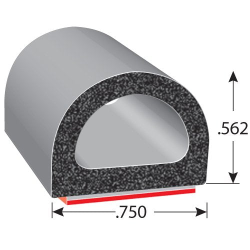 Trim-Lok D-Shaped Rubber Seal - .562    Height.75    Width, 100 Length - Epdm Foam Seal With Bt (3M) High Strength Bonded Tape S