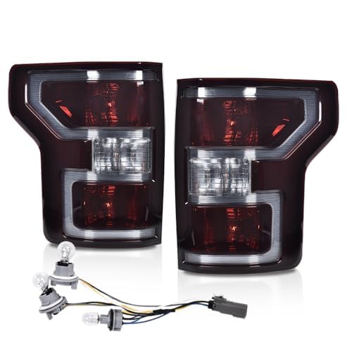 Pit66 Tail Lights Rear Lamps,Compatible With Ford F150 2018 2019 2020 Smoke Lens Black Housing Driver And Passenger Side-Bulbs A