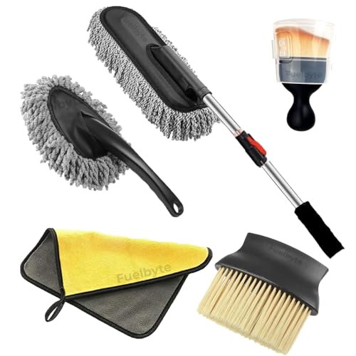 Fuelbyte 5 Pcs Microfiber Car Duster With Long Handle Car Cleaning Brush Exteriror And Interiror Car Cleaning Cloth Car Ac Vent