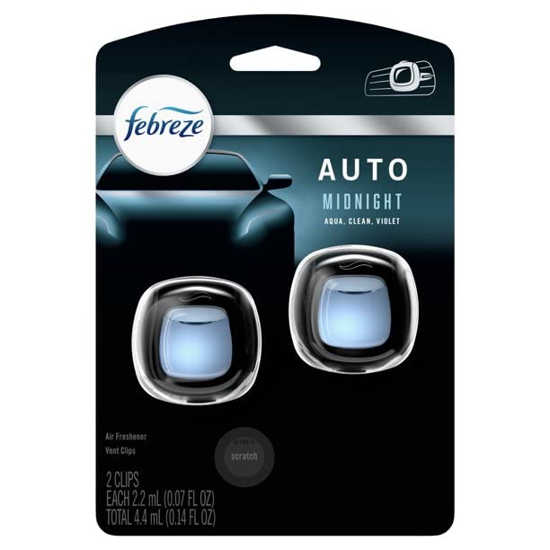 Febreze Car Vent Clip Air Freshener, Odor Eliminator For Up To 30 Days Freshness, 2 Clips (Midnight)