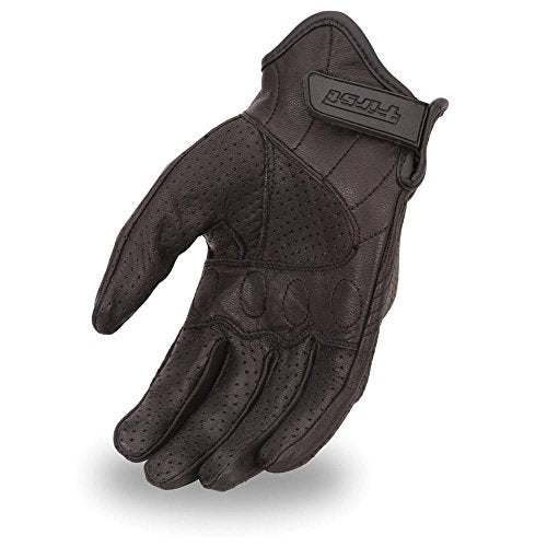 First Mfg Co - Razer - Men'S Motorcycle Biker Riding Black Leather Gloves - 2X Large - Adjustable Strap Knuckle Protection Padde
