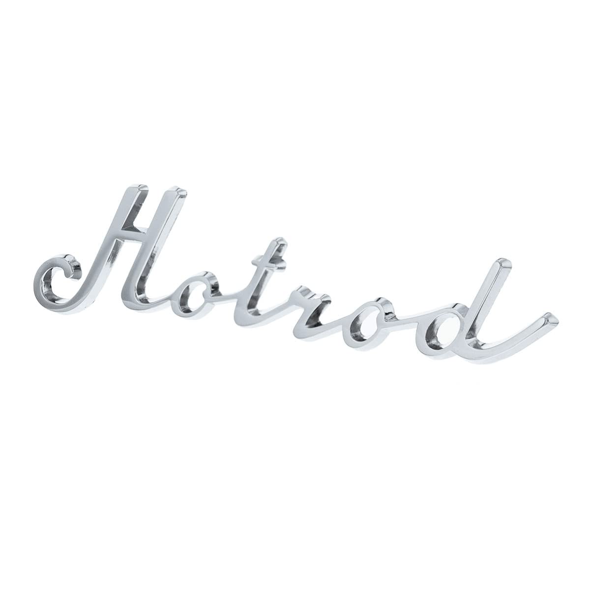 United Pacific S1001 Chrome Plated “Hotrod” Script Emblem w/Mounting Stud, Triple Chrome Plated, Stud Mounted, Universal Application – ONE Emblem