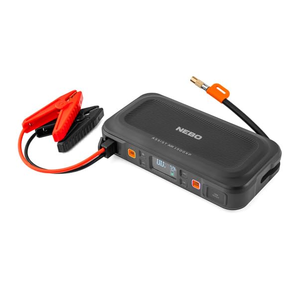 NEBO Assist AIR 1500XP Jump Starter and Air Compressor | 44.4Wh Power Supply Box Restarts 12V Battery Vehicles, 150 PSI Air Comp