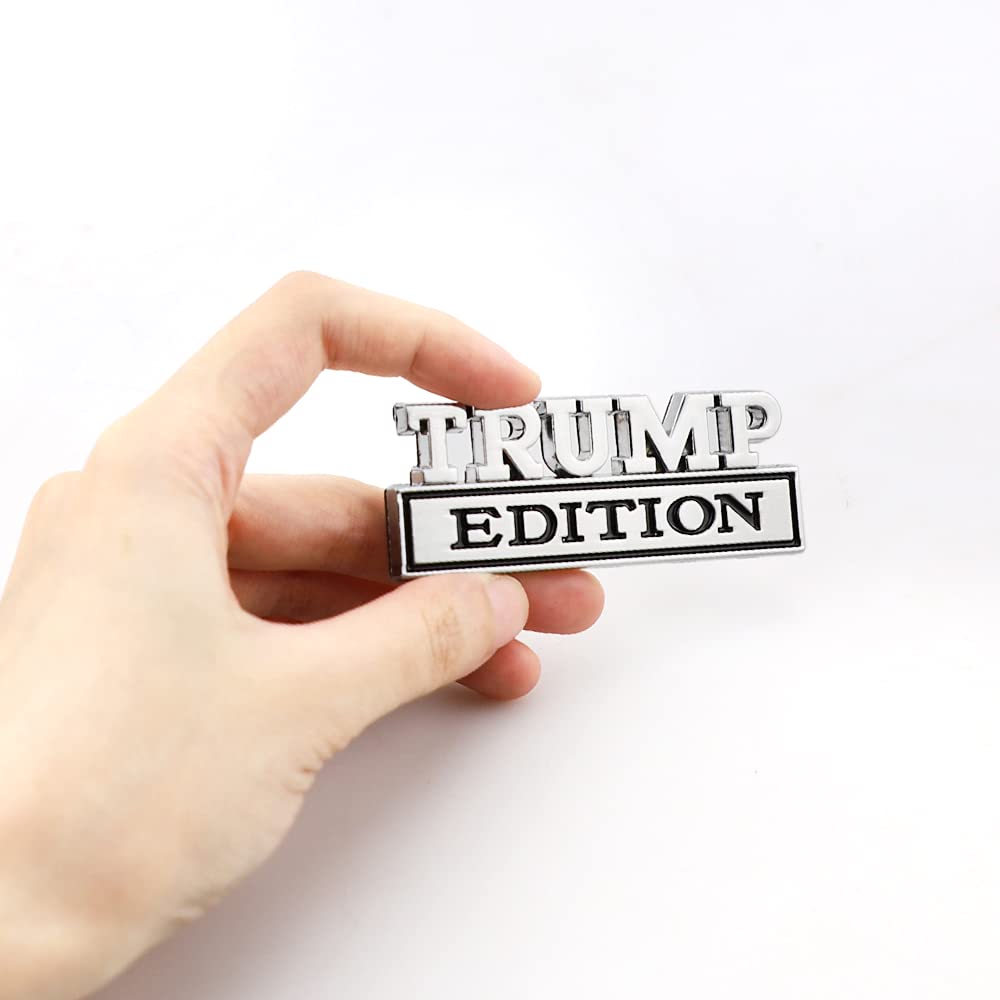 CARRUN 2 Pcs Trump Edition 3D Metal Badge Car Decal Sticker for F150 F250 F350 GMC Chevy SUV - Silver Black, 3.2'' x 1.