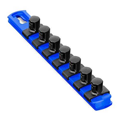 Ernst 8-Inch Socket Rail Organizer With 7 1/2-Inch Twist Lock Clips, Blue - 8409-Blue-1/2