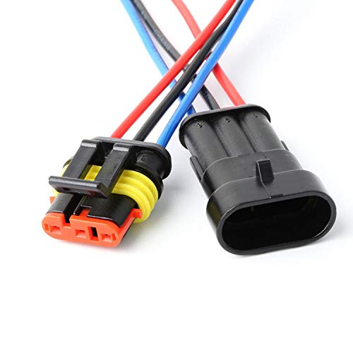 Yetor Way Car Waterproof Electrical Connector,16 Awg 3 Pin Plug Auto Electrical Wire Connectors Marine For Car, Truck, Boat, And