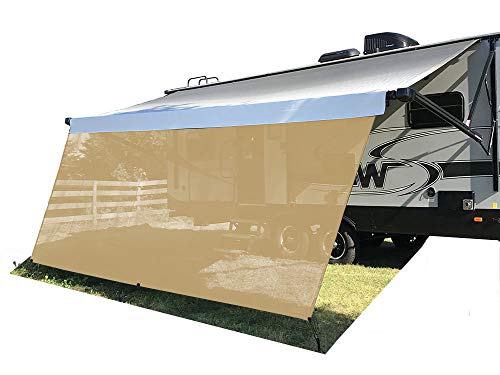 Tentproinc Rv Awning Sun Shade Screen 8' X 19'3''- Beige Mesh Sunshade Uv Blocker Complete Kits Motorhome Camping Trailer Canopy
